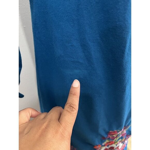 Johnny Was Embroidered Draped Neck Short Dress Cotton Women Large 3/4 Sleeve - Picture 2 of 12